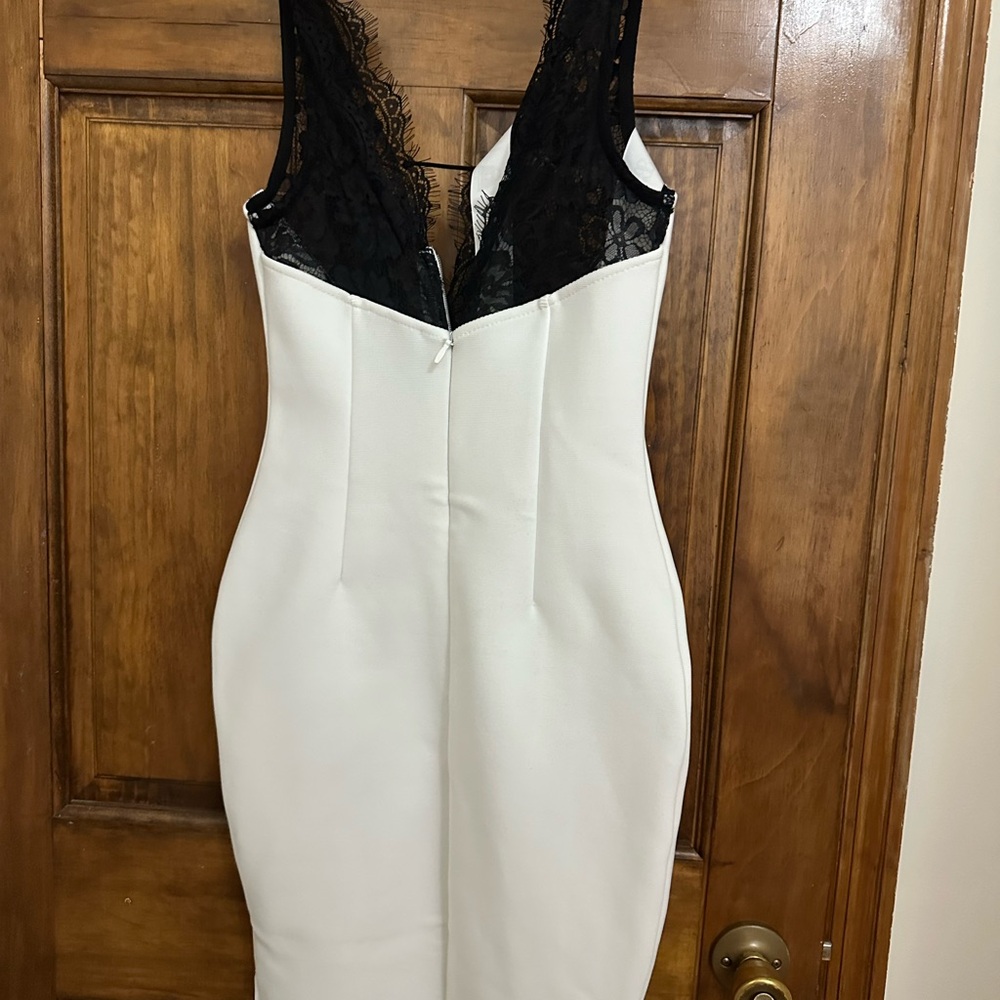 White Maxi Dress with Black Lace Detail - Picture 7 of 7